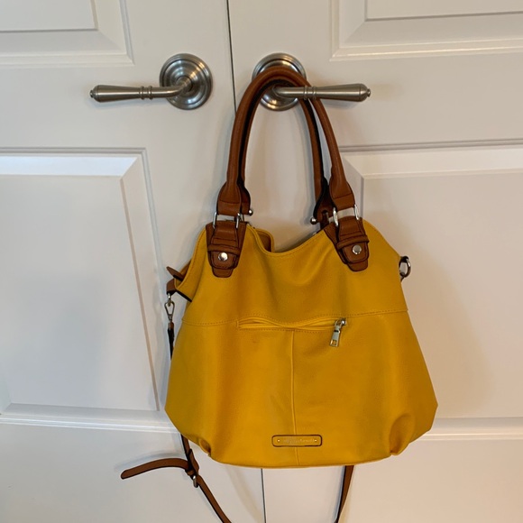 Kathy Ireland Yellow Shoulder Bag with Brown Handles - Picture 1 of 11